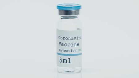 bottle with coronavirus vaccine, only injection lettering isolated on white