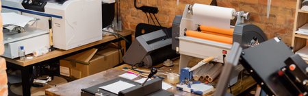 paper trimmer and professional print plotter machine in print center, bannerの写真素材
