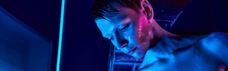 futuristic concept, unidentified humanoid alien in innovative science center, bannerの写真素材