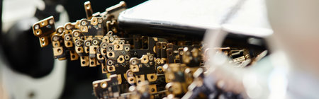 selective focus of electronic chipsets and spare parts in professional workshop, horizontal banner