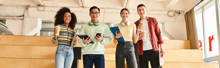 A diverse group of students, including an African American girl, standing together with smiles in an...