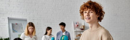 A young delegate smiles confidently during a UN Model session.の写真素材