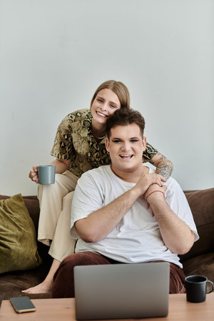 Friends share laughter and warmth while relaxing in their stylish home.