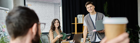 Professionals converse in an elegant yet relaxed atmosphere in office.