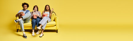 A group of young multicultural friends, including a nonbinary person, sit stylishly on top of a...