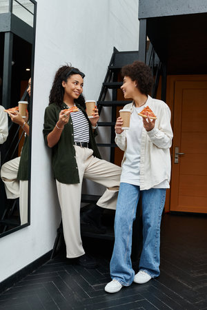 A happy couple shares laughter and treats in their stylish hotel room, cherishing their time...