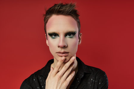 A vibrant drag artist expresses creativity through bold styling and pose.の写真素材