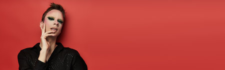 Dynamic pose by a stylish drag artist exuding confidence and flair.の写真素材