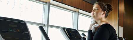 A young plus-size woman confidently engages in a workout, celebrating her strength and positivity.