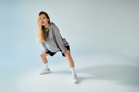 A skilled athlete embodies passion and focus, striking a powerful pose that showcases her talent.の写真素材