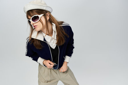 A fashionable young person exudes confidence while combining modern and classic styles effortlessly.の写真素材