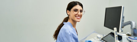 A gynecologist provides thorough health assessments at a modern clinic.の写真素材