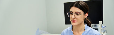 A gynecologist provides professional care and diagnostics for female health in a modern clinic.の写真素材