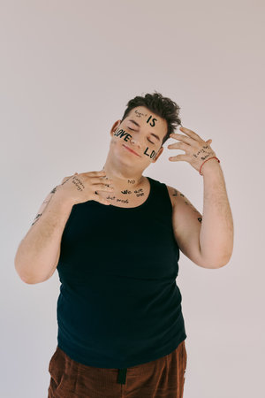 This captivating individual expresses their identity and creativity through body art.