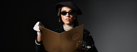 A stylish young woman studies the menu intently during an evening out.の写真素材