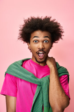 Bright colors and joyful expressions highlight a queer person embracing their identity and style.の写真素材