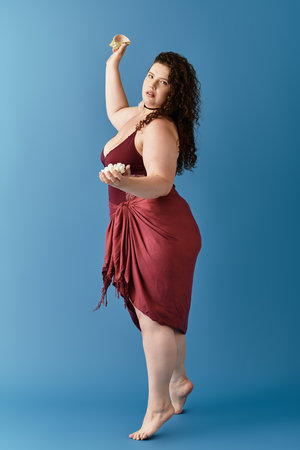 Confident young woman showcases her fashion sense while beautifully posing with grace and allureの写真素材