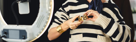 Young woman showcases stylish outfits, engaging followers with her fashion expertise online, banner