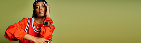 A young woman showcases her style in a vibrant outfit, posing with grace and flair.