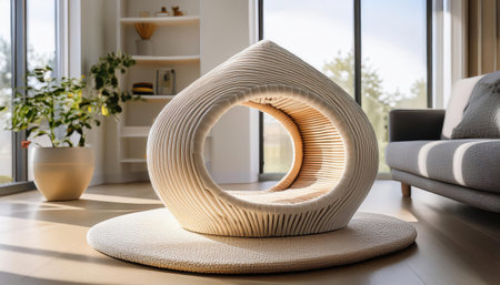 A unique pet resting spot stands in a bright, airy room, capturing warmth and comfort beautifully.の素材