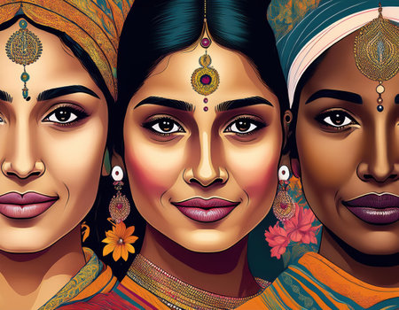 Three diverse women share their beauty and strength, honoring international women's day.の素材
