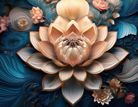 An artwork depicting women's empowerment with a vibrant lotus symbolizing strength.の素材
