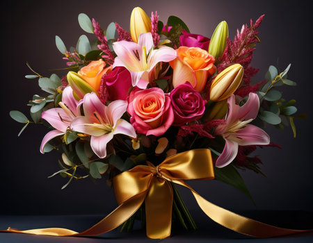 A beautiful bouquet with colorful flowers symbolizes empowerment and unity for women on March 8.の素材