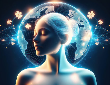 This artwork symbolizes women's empowerment, hope, and rights, highlighting global unity.の素材