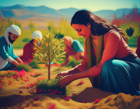 During Nowruz, people plant seeds and nurture trees, symbolizing renewal.の素材