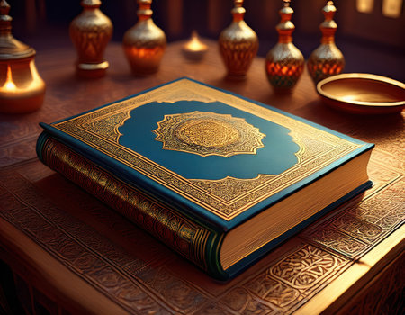 A beautifully adorned book symbolizes the rich traditions of Nowruz and Iranian customs.の素材