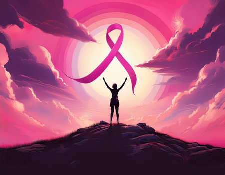 Silhouette celebrates world cancer day, raising awareness and promoting cancer prevention efforts.の素材