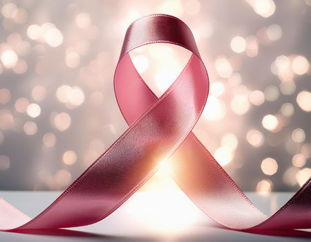 A pink ribbon symbolizes hope and solidarity in the fight against cancer.の素材