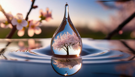 Delicate cherry blossoms bloom as sunlight highlights their beauty in springtime tranquility.の素材