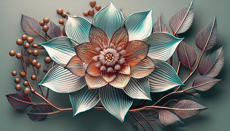 Lively floral patterns burst forth, showcasing the beauty of spring with detailed leaves and petals.の素材