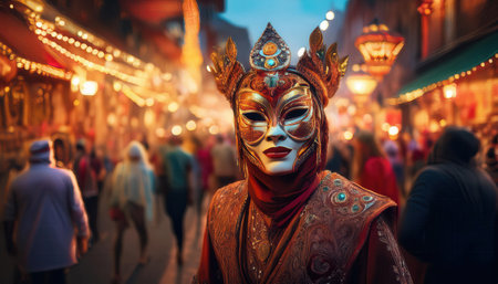 Experience the vibrant energy of summer in a lively street festival.の素材