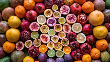 Vibrant display of fresh fruits celebrating the essence of summer seasons bounty.の素材