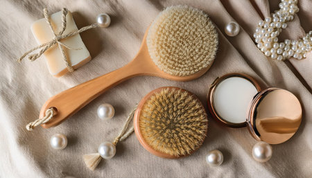 Embracing summer with natural beauty products for a refreshing routine.の素材