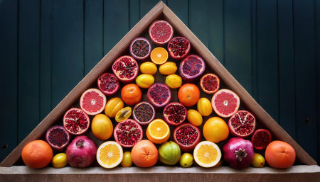Vibrant summer fruit display showcasing natures bounty in vivid colors and shapes.の素材