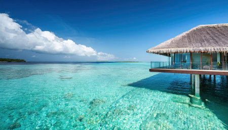 Breathtaking summer getaway by the crystal-clear waters.の素材