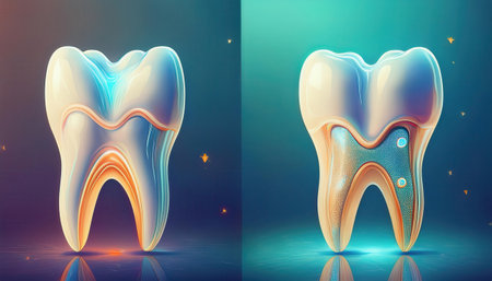 An artistic representation of a tooth showcases innovative designs in dentistry and stomatology.の素材