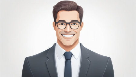 A friendly man in professional attire creates a bright, inviting atmosphere.の素材