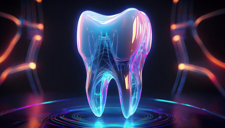 A vibrant representation of a tooth, showcasing innovation in dental science and technology.の素材
