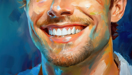 A colorful illustration shows a cheerful smile, showcasing healthy teeth and joyful expression.の素材
