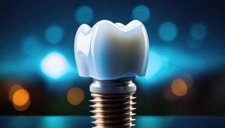 A close up of a dental implant showcases advanced technology in a bright, contemporary environment.の素材