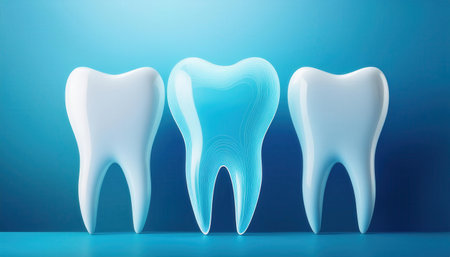 Colorful and imaginative representation of dental themes with unique tooth structures.の素材