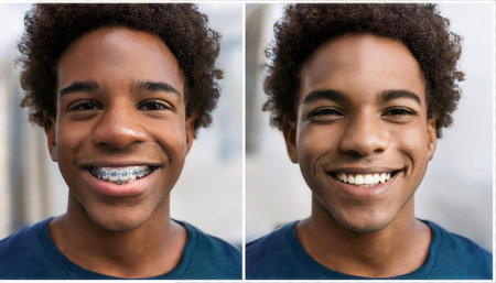 Celebrating a significant moment as a young individual showcases a bright smile without braces.の素材