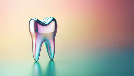 A glossy tooth sculpture sits elegantly, showcasing modern aesthetics in dental care and treatment.の素材