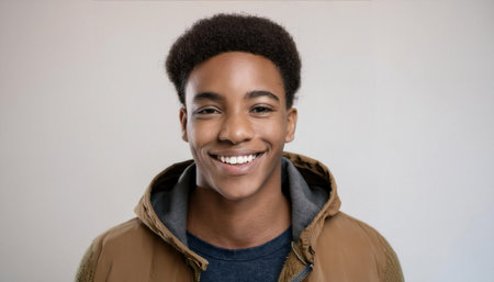 A joyful young individual displays a radiant smile, embodying dental health and confidence.の素材