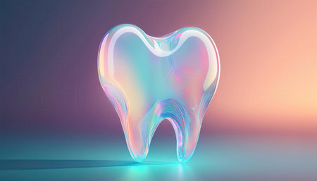Display of a vibrant, translucent tooth symbolizing creativity in dentistry and stomatology.の素材
