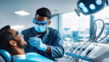 A dentist examines a patientの素材